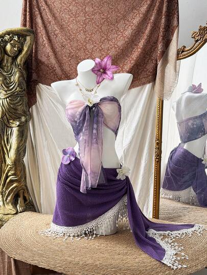 Sweetra 大码极简抹胸上衣和半裙两件套