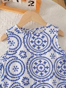 SHEIN Bộ đồ 2 món cho bé gái tuổi teen: áo tank top kẻ sọc và quần ống rộng, thời trang thường ngày đa năng. - Xanh và trắng - Xem 4