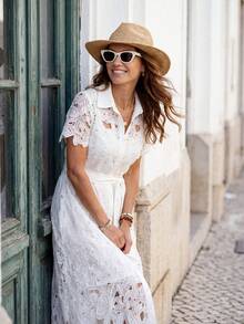 Solivie 女士长款蕾丝连衣裙，优雅浪漫蕾丝连衣裙，适合春夏、度假、婚礼季穿着。 - 白色 - 查看 4