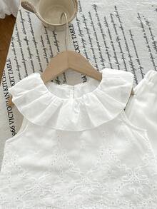 LMoss Kids 2pcs Young Girl Woven Solid Color Embroidered Ruffle Collar Camisole And Long Pants Set - White - View 5