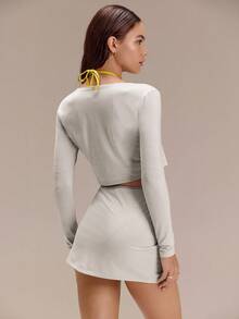 GLOWMODE Chlorine-Resistant Glossy Getaway Sun-Protective Metallic Cardigan Swimming Beach Pool Holiday Vacation Summer Wear - Light Grey - View 3