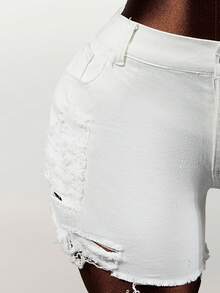 Mistrie Women's Pocket Distressed Frayed Hem Skinny Casual Denim Shorts - Blue - View 7