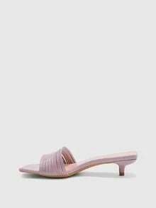 CUCCOO BIZCHIC Giày nữ mũi vuông, màu tím oải hương, da bóng, kiểu dáng thắt lưng, thích hợp đi làm hàng ngày, đơn giản, kiểu sandal hở mũi và sandal cổ thấp. - Màu tím hoa cà - Xem 3