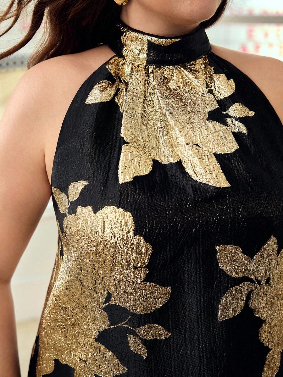 MOTF PREMIUM PLUS SIZE FLORAL PRINT SLEEVELESS DRESS - Black - View 2