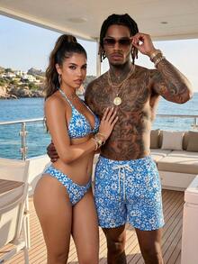 AXEPEAK Men's Ditsy Floral Drawstring Waist Summer Shorts With Slant Pockets - Multicolor - View 1