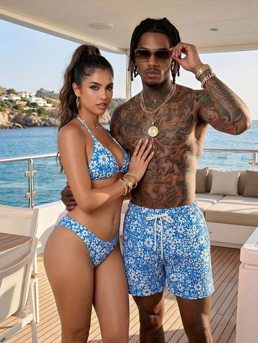 AXEPEAK Men's Ditsy Floral Drawstring Waist Summer Shorts With Slant Pockets - Multicolor - View 1