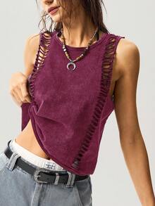 Bohemela 女士纯色针织短款背心 - 中紫紅色 - 查看 3