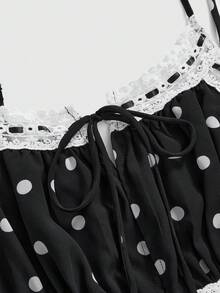 ROMWE Avant Áo camisole cỡ lớn kiểu vintage chấm bi khoét lỗ, buộc dây, nhiều lớp, thích hợp cho kỳ nghỉ ở Sicily. - màu đen - Xem 3