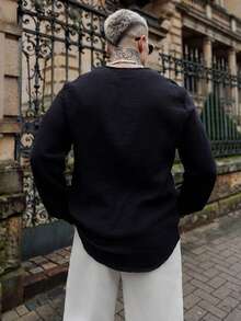 Artur Kramer 男士纯色纽扣衬衫修身长袖纯黑色波西米亚风衬衫，适合丈夫，秋季 - 黑色 - 查看 2