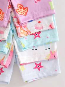 SHEIN 2 Sets/Pack Baby Girls Unicorn Cartoon Print Short Sleeve Shorts Knit Snug Fit Pajamas Sets - Multicolor - View 7