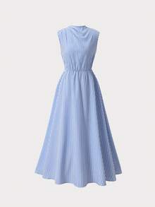 SHEIN 少女条纹翻领短袖休闲连衣裙 - 白色 - 查看 10