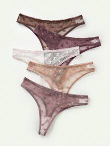 Bộ 5 quần lót lọt khe lưới jacquard hình trái tim gợi cảm dành cho nữ - Nhiều màu - Xem 3