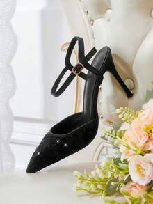 CUCCOO HITCHD Sapatos Femininos Novos Franceses Sexy de Bico Fechado, Salto Alto da Moda, Cano Baixo, Salto Agulha, Adequado para Vestidos Mistos, Festa, Casamento e Noiva - Preto - Visão 1
