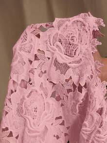 Anewsta Women's Elegant Romantic Pink Floral Lace Embroidered Sleeveless Top, Summer Casual Top Mother Of The Bride - Pink - View 7