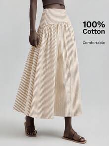 2026SS New Spring/Summer Women Striped A-Line Skirt, Minimalist Fashion Commuter Casual Business Wear - Apricot - View 5