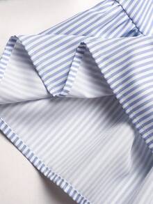SHEIN Teen Girls' Round Neck Blue & White Striped Casual Summer Dress With Ruffle Hem - Blue - View 4