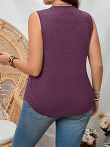 SHEIN LUNE 大码女式夏季休闲褶皱宽松方领吊带衫 - 紫色 - 查看 2