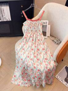 GlowEve Tulip Print Dress, Artistic Floral Sleeveless Summer Vacation Dress - Multicolor - View 2