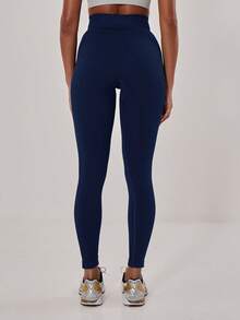 Musera Sport Leggings acanalados de cintura alta para actividades, contorneados, para entrenamiento, verano, gimnasio, fitness, yoga, pilates y uso casual diario - azul real - Ver 4