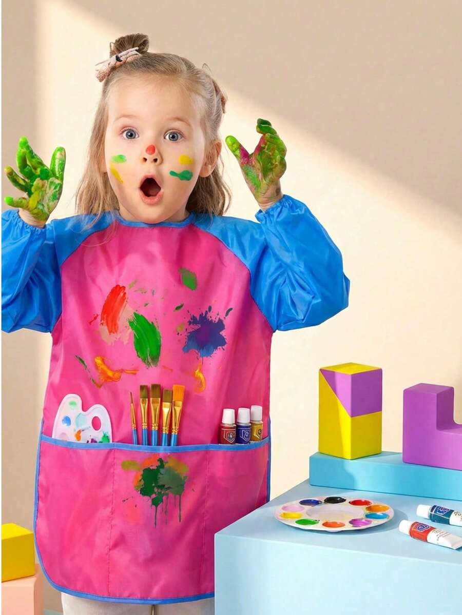 MINKOJA 1 pieza Delantal impermeable de manga larga para pintar para niños, regalo de vacaciones de Navidad - Rosa - Ver 1