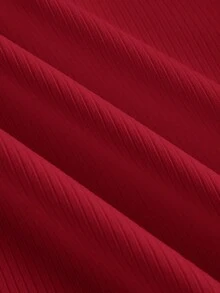 Slaydiva Plus Size Women's Solid Color V-Neck Short Sleeve Casual Ribbed T-Shirt - Red - View 4