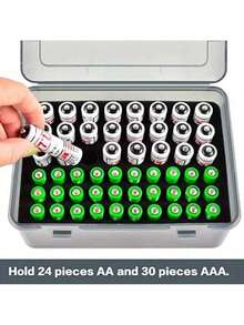 1 PP Battery Storage Box, Holds 54 AA And AAA Batteries, Home And Garage Drawer Organizer/Dispenser – Batteries Not Included - Grey - View 3