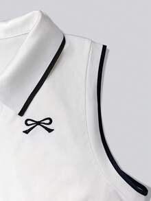 Blusa sin mangas de verano casual para mujer con bordado de lazo y botones a cuarto - Blanco - Ver 6