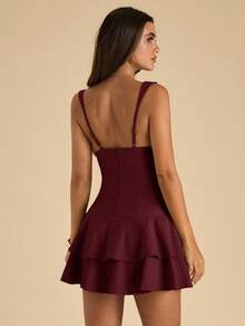 SHEIN BAE Đầm nữ màu trơn cổ chữ V sâu, xếp ly, không tay - Màu Tím - Xem 2