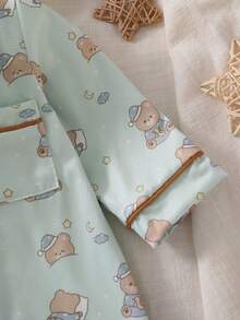 SHEIN Vintaside Kids Newborn Footed Pajamas, Cartoon Dinosaur Print Pattern With Drawstring Trim, Soft And Comfortable Fabric - Green - View 4