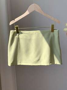 Comfortcana Women's Solid Green Minimalist Everyday Skirt - Green - View 5