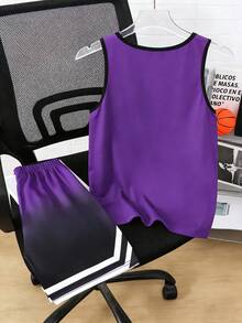 SHEIN 2件套青少年男童运动休闲美式字母印花球衣套装 - 彩色 - 查看 2