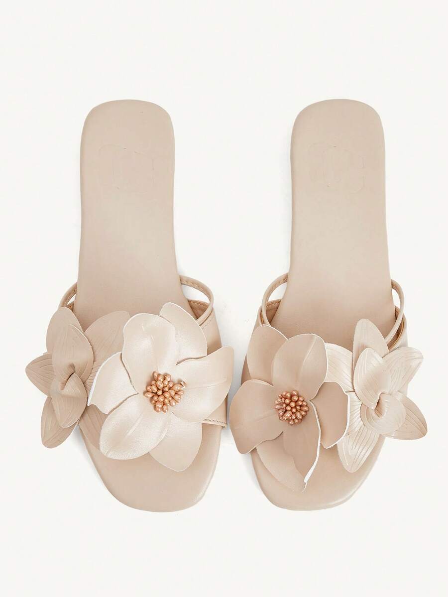 CUCCOO CHICEST 新款女士平底方头鞋,优雅甜美,浪漫气息,真皮材质,适合下午茶、约会、时尚派对、职场、优雅场合,百搭基础款,也适合万圣节等场合。 - 杏色 - 查看 1