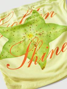 ROMWE Avant Atasan Tube Berkerut Seksi Musim Panas untuk Wanita dengan Motif Buah Nanas dan Bintang, Dekorasi Rhinestone. - Kuning - View 8