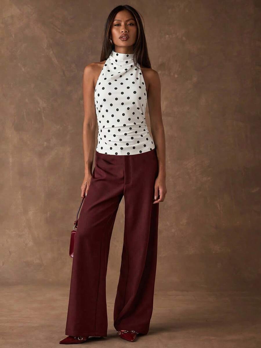 SHEIN BAE Women's Sexy Polka Dot Print Backless Halter Top, Summer - White - View 1