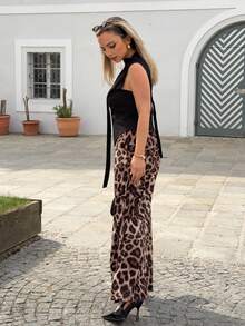 Jeta Ari 女士豹纹休闲长裙秋季款 - 咖啡棕 - 查看 5