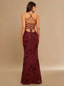 Silquee Váy dệt kim Jacquard thanh lịch - Màu Đỏ Sâu - Xem 6