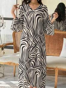 Al Najma Vestido casual, minimalista y para fiestas y viajes con estampado total para mujer de vestimenta recatada - Multicolor - Ver 1