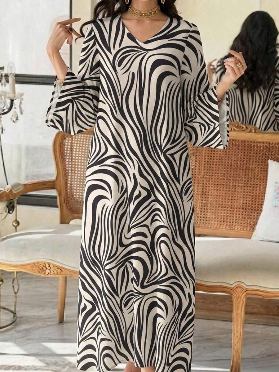 Al Najma Vestido casual, minimalista y para fiestas y viajes con estampado total para mujer de vestimenta recatada - Multicolor - Ver 1