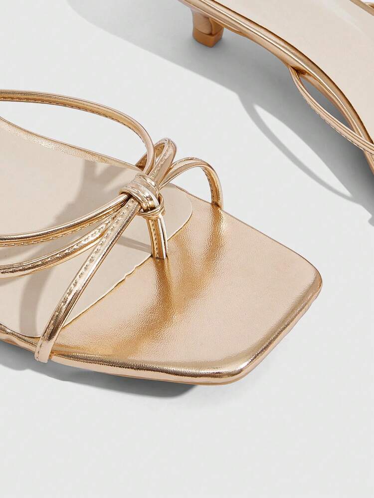 CUCCOO SZL Women Shoes Square Toe With Thin Strap Knot Decoration Kitten And Sandals, Summer Wear Temperament Commuter With Thin Heel Prom Heels