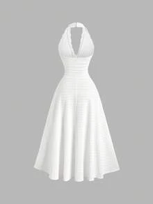 Sweetra Đầm chữ A xếp tầng gợi cảm, viền ren, chất liệu vải dệt họa tiết, kiểu dáng thanh lịch. - trắng - Xem 2