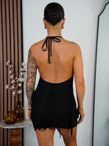 SAYEHFBABY 性感开衩系带露背紧身迷你连衣裙，夏季，女士夏季连衣裙，露背派对连衣裙 - 黑色 - 查看 2