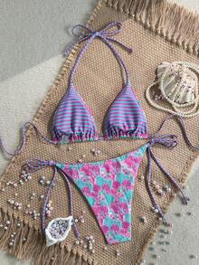 Swim Mod Bộ bikini 2 mảnh gợi cảm họa tiết da báo ngẫu nhiên dành cho nữ, kiểu dây mảnh, hở lưng, buộc dây bên hông, mùa Xuân/Hè 2026. - Nhiều màu - Xem 2