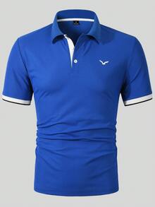Calvornis Men's Contrast Color Polo Shirt, Suitable For Home, Outing, Office Wear, Formal - Blue - View 4