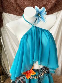 Sweetra Sexy Leopard Print Hollow Out Backless Dress For Music Festival - Blue - View 6