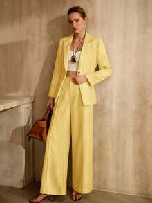 MOTF PREMIUM LINEN BLEND WIDE LEG SUIT PANTS, VINTAGE STYLE - Yellow - View 6
