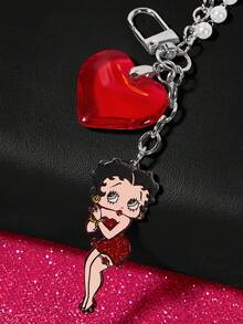 Betty Boop x SHEIN Mặt dây chuyền túi xách hình trái tim đính ngọc trai giả, phụ kiện trang trí túi xách dành cho nữ, ngọt ngào và dễ thương, chủ đề tình yêu, nụ hôn, quà tặng, tiệc tùng, ngày lễ, Ngày Valentine. - Nhiều màu - Xem 4