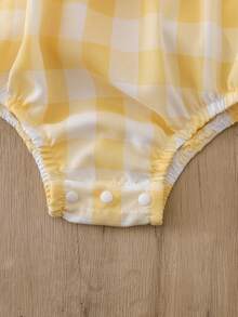 2件套女婴豹纹荷叶边连衣裙和发带套装，夏季 - 黃色 - 查看 5