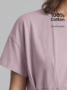 Ontre 2026紫色休闲圆领露肩短袖系带T恤，女士秋季百搭休闲系列 - 紫色 - 查看 6