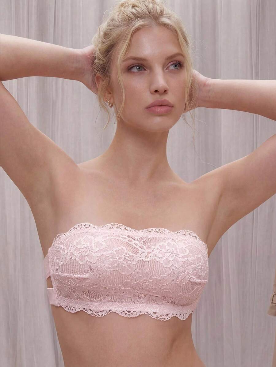 Bralution 1 Áo ngực ren không dây Bandeau dành cho nữ - Hồng - Xem 1