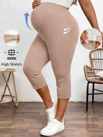 Plussiva Quần legging cạp cao màu trơn, dáng rộng, dành cho bà bầu (kích cỡ lớn)